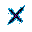 a cursed energy slash shaped like an x, glitchy edges with a black and purple core, surrounded by flickering blue particles, high-intensity visual effect