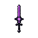 minecraft-style sword, black blade with glowing purple core, symmetrical, clean outline, no gradient, simple fantasy weapon