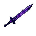 magical black sword with runes glowing purple, curved or hooked blade design, handle wrapped in dark leather, energy pulses on the blade