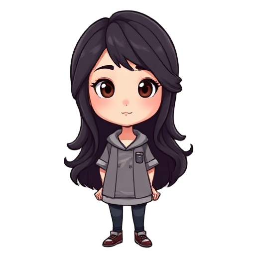  art portrait of a young woman with east asian features, long wavy dark hair