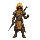 warrior from the dune universe, wearing a futuristic stillsuit with intricate desert-inspired armor. the character holds a crysknife in one hand