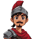 2d anime vtuber spartan, pose dinámica, casco con cresta roja, cabello negro ondulado, piel morena, armadura plateada detallada, ojos café brillantes, capa roja, estilo cel-shading