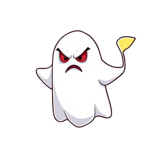 angry faced white ghost with tale flying to right