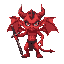 red demon with horns and a sword