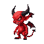 evil red demon with black horns facing left scary face