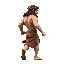 extremely muscular cartoon like jesus christ facing right in a running position with a bloody crown of thorns on head