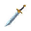 create a highly detailed 2d pixel art sword designed for a medieval fantasy game inventory. the sword should have a shiny, sharp steel blade