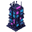 cyberpunk skyscraper: neon signs, glowing blue/pink windows, holographic ads, exposed pipes, antennas, rooftop tech, futuristic and gritty. transparent background, game-ready