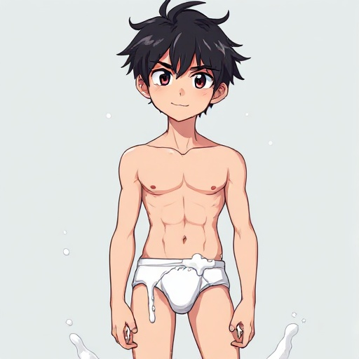 hot-boy-black hair-without shirt-no pants-full body- with underwear- milk