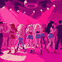club scene, red lights, pastel colors, party, bratz inspired, people dancing