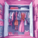 closet, bratz inspired scene, pastel colors , clothes hanging