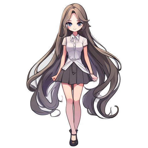 1girl, tall, elegant, long flowing hair, bright eyes, graceful posture, fashionable attire, mysterious aura, delicate features, charming smile, single character, full body, looking at viewer, anime style, simple background, white background