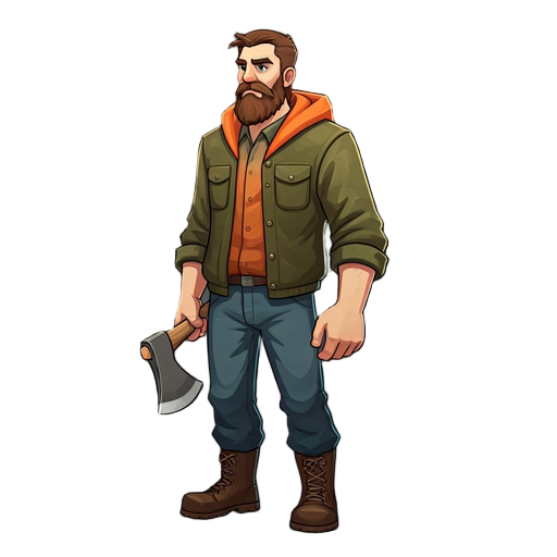 draw the forester with the axe in his hand and the forester facing left.