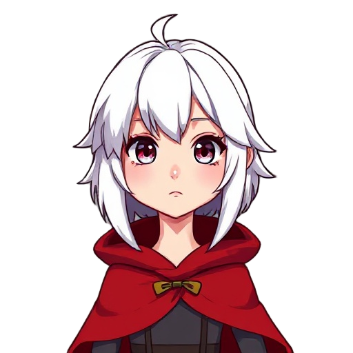 a girl with white hair and a red cape