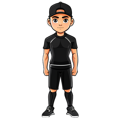young slav man in sport black costume and cap