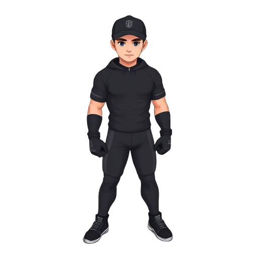 young slav man in sport black costume and cap