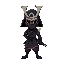 samurai mask character, with light katana behind body