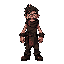 a  man waring in rags in style of darksould for platformer game like (mario). he should be a bit covered in red paint 