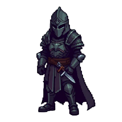 create an 8 bit miniature, realistically portioned pixel art humanoid sprite, a gritty dark souls styled knight that is similar to the sprite art style of the game dead cells on a white background. i 