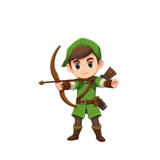 a cute pixel-art archer man, green outfit