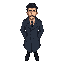 police inspector, long coat, short black hair, small black beard, 