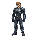 full body, capcom style fighting game character, male, wearing a cyborg suit