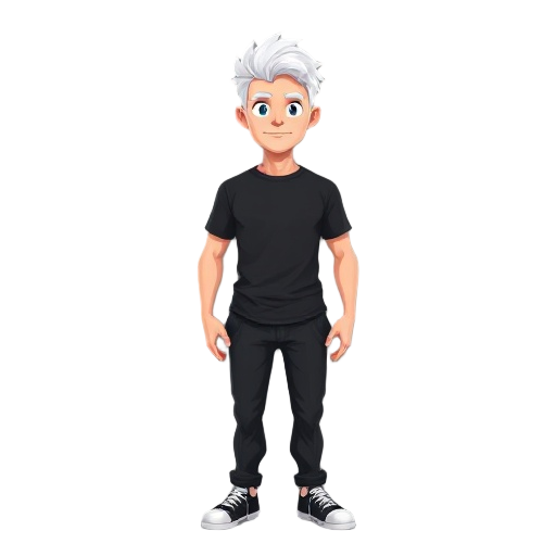 generate white hair man with black tshirt and pants