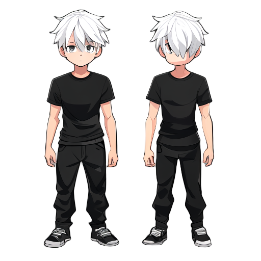 game characters with white hair and black tshirt and pants 