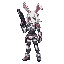 girl with bunny ears and white hair in an techno armor and a gun