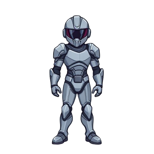 armored speedball player, metallic suit, simple shading, game sprite, clean design, front facing