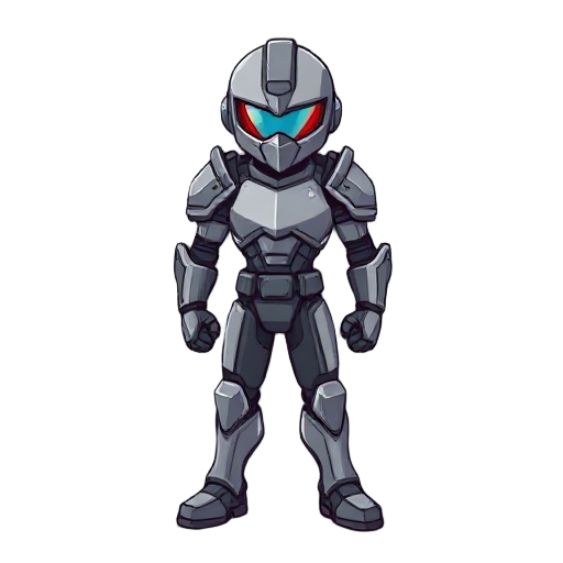armored speedball player, metallic suit, simple shading, game sprite, clean design