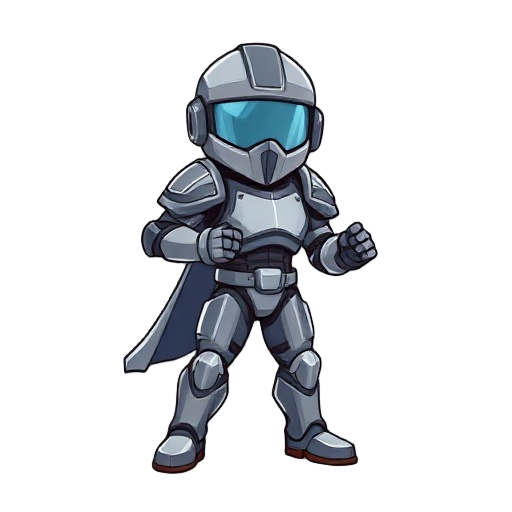 armored speedball player, metallic suit, simple shading, game sprite, clean design, front facing