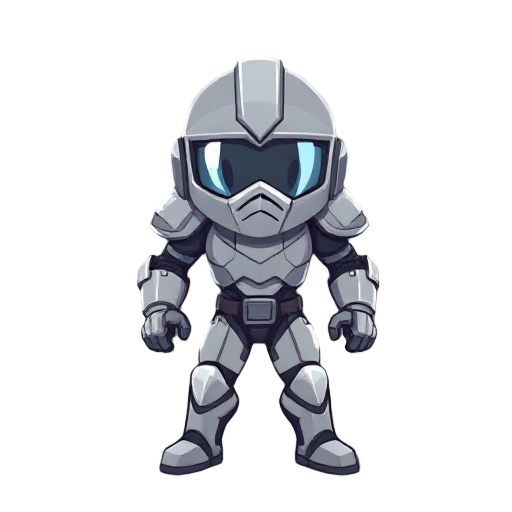 armored speedball player, metallic suit, simple shading, game sprite, clean design, front facing