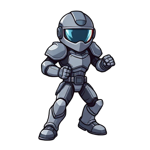 armored speedball player, metallic suit, simple shading, game sprite, clean design