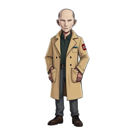 a faceless scientist in a beige-skinned coat, he is of normal adult height and wears the scp logo on the right side of his coat