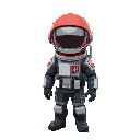 astronaut, soviet style uniform but with modern polish insignia such as flag or coat of arms. equipement from year 2025. helmet cover (visor) is down hiding face. visor is silver, helmet is red
