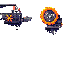 steampunk side-scroller scene featuring straight-edged industrial platforms of brass and iron, glowing gears, pipes, robots, and a wrench-wielding adventurer