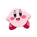 a bright, cheerful portrait of kirby, the round pink hero from dream land, floating joyfully in the sky with puffy white clouds and sparkling stars around him. his rosy cheeks, wide eyes, and adorable smile radiate happiness. the background glows with pas