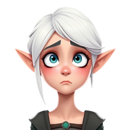 female elf with white hair looking confused