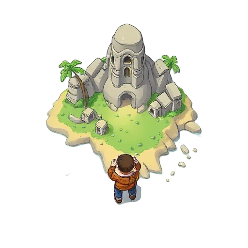 a man from 1000s searching for old places on a mysterios island