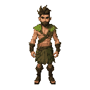 a cartoon male warrior character, height 171 cm, weight 70 kg, fit and athletic body. he is designed for a jungle adventure setting. his outfit is practical for a wild environment — made of leaves, le