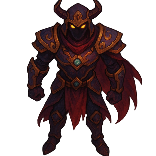 top-down 2d character concept art in the style of the video game hades by supergiant games, dynamic lighting, dramatic rim light, painterly textures, vivid colors, high contrast shadows, intricate armor details, glowing eyes, expressive pose, stylized pro