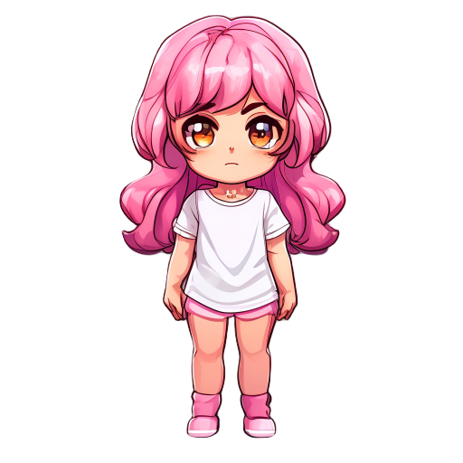 brown eyes, pink medium hair, girl, overworld sprite, white shirt, pink hair, rpg