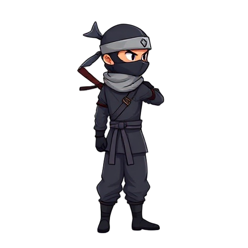 1man, full body camera view,facing the right, ninja,white background