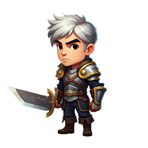 guerrero de pelo gris, con espada mas grande que el de color negro
