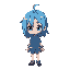 little girl blue hair blue eyes blue clothes