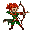 archer in green clothes, red hair, red leggings, wooden bow, shooting forward