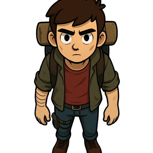 young man with backpack survivor like but a urban survivor top down view