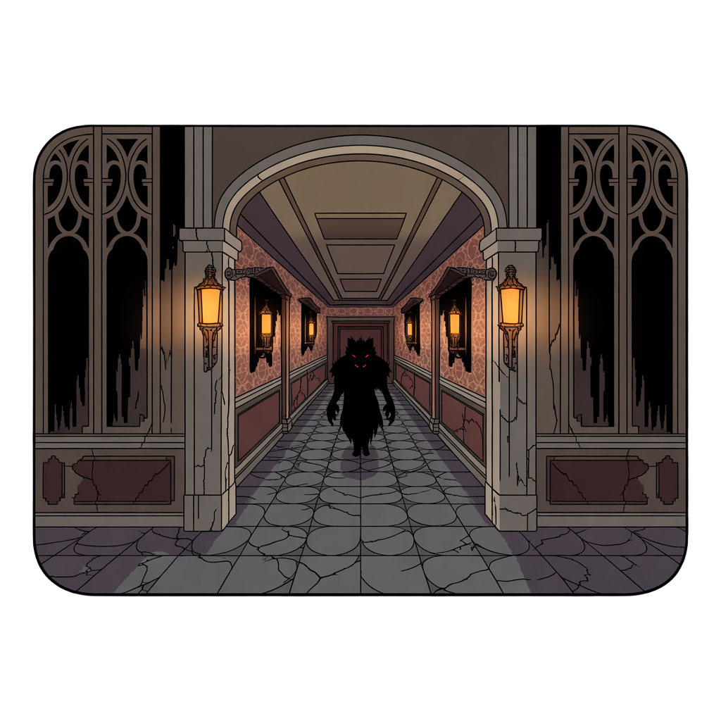 generate a tilemap for a horror hotel whose characters will have werewole as enemies