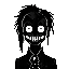 the monster hologram face image with big teeths, only black and white color, hight quality, cyberpunk